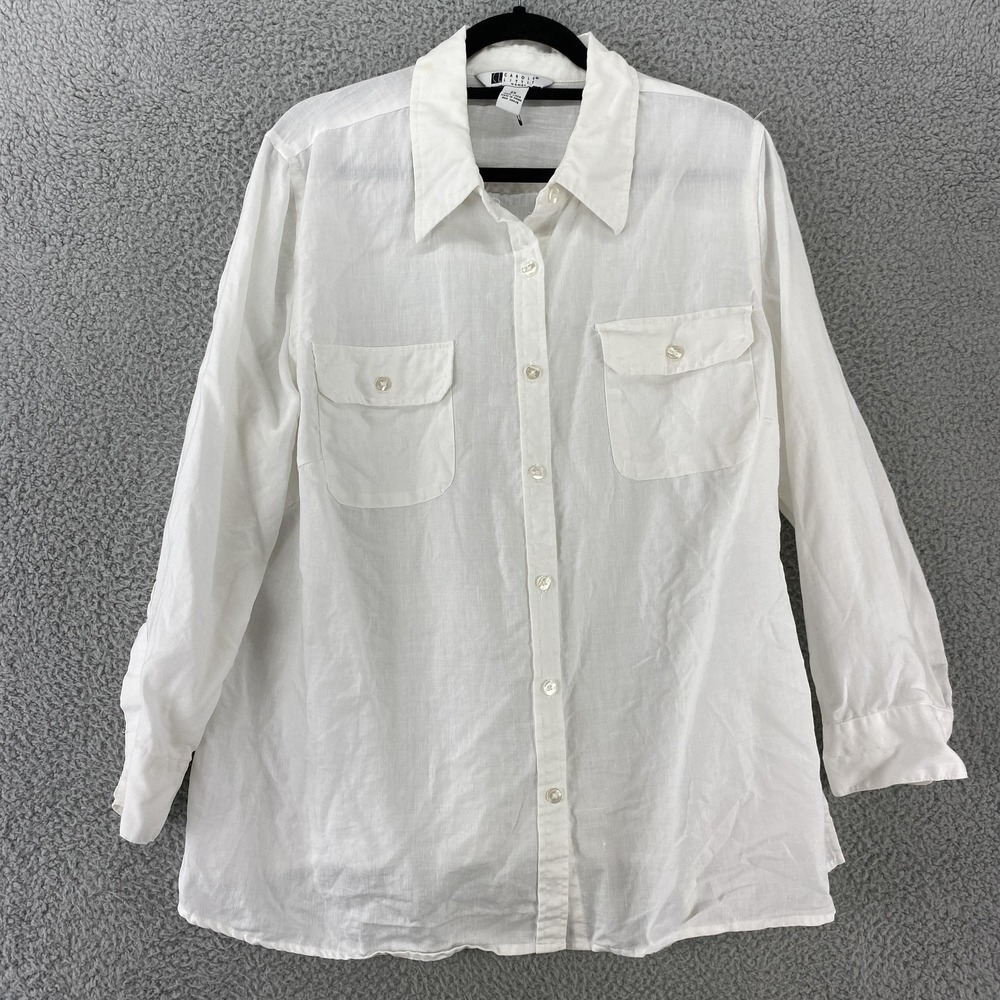 Carole Little Shirt Womens 2X Linen Button Up Long Sleeve Blouse Pockets Top